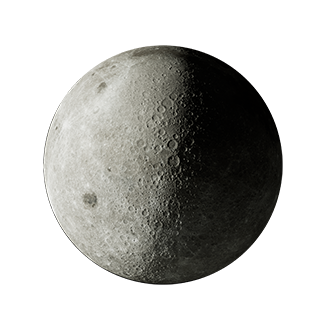 3D render of the Moon, showing its cratered surface and distinct phases.